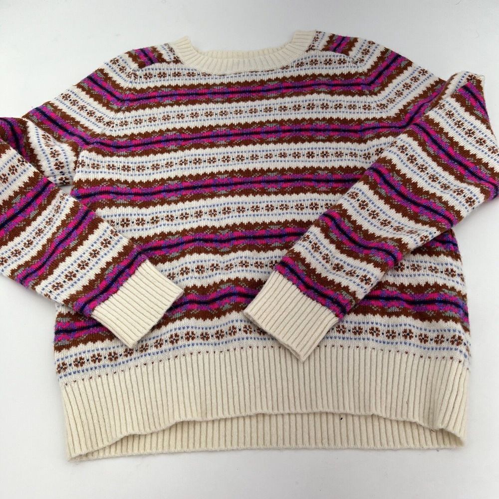 J Crew Striped Fair Isle Lambswool Blend Swetaer Size Medium